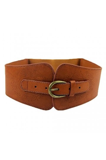 szzqdzsw Femmes Dames Vintage Large Faux Cuir Totem Imprimer Élastique Extensible Corset Cinch Ceinture