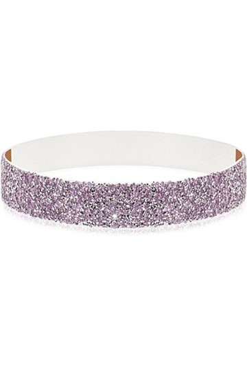 DTWAWA Ceinture élastique en strass pour femme - Taille large, Diamant blanc + ceinture noire, XS:taille 23.6/26.4"