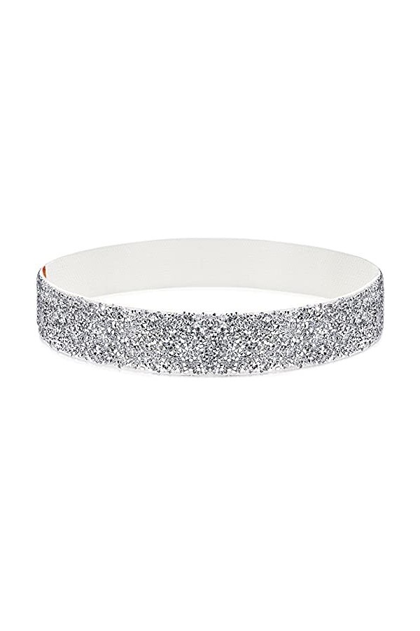 DTWAWA Ceinture élastique en strass pour femme - Taille large, Diamant blanc + ceinture noire, XS:taille 23.6/26.4"
