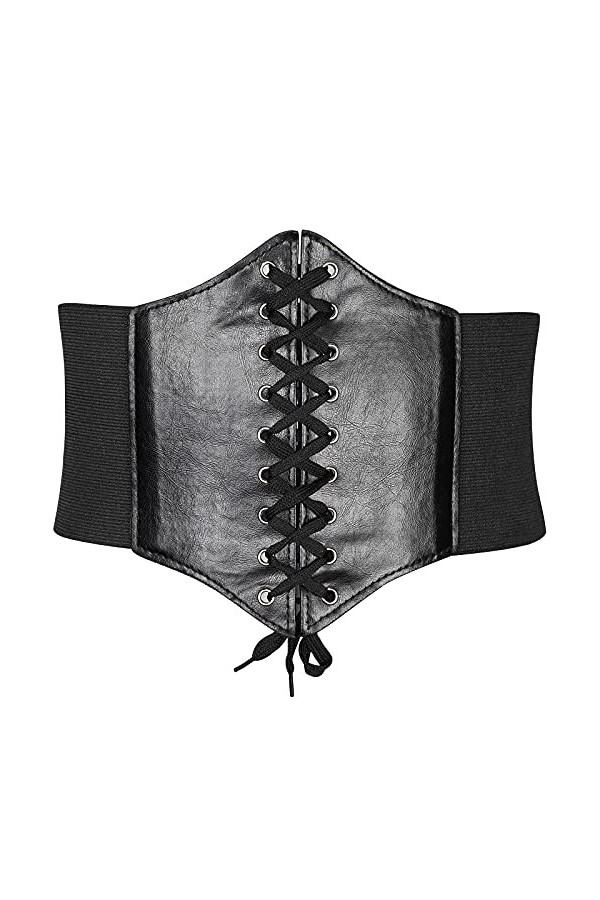 Malaxlx Noir Ceinture Corset Ceinture à Lacets Cuir Corset Ceinture Élastique Rétro Ceinture pour Femme Fille