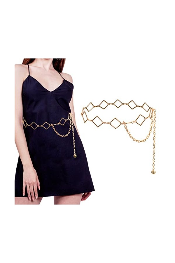 Discoball Ceinture en chaîne en métal, ceinture réglable multi-couches pour femmes et filles, ceinture tendance pour robe, pa