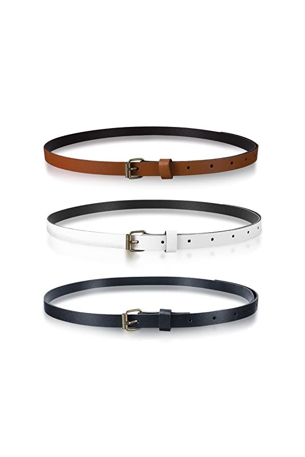 Lot de 3 ceintures noires pour femme,En cuir synthétique,Convient pour les robes et les jeans,Grande taille,Ceinture fine en 