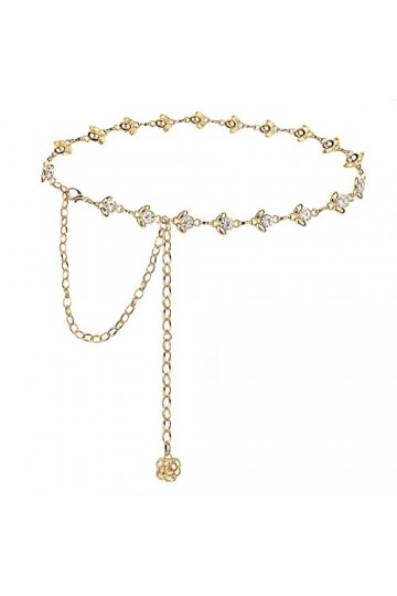 TONAUP Ceinture en chaîne pour femme - Ceinture longue pour robe - Chaîne de taille en cristal - Strass - Large ceinture pour