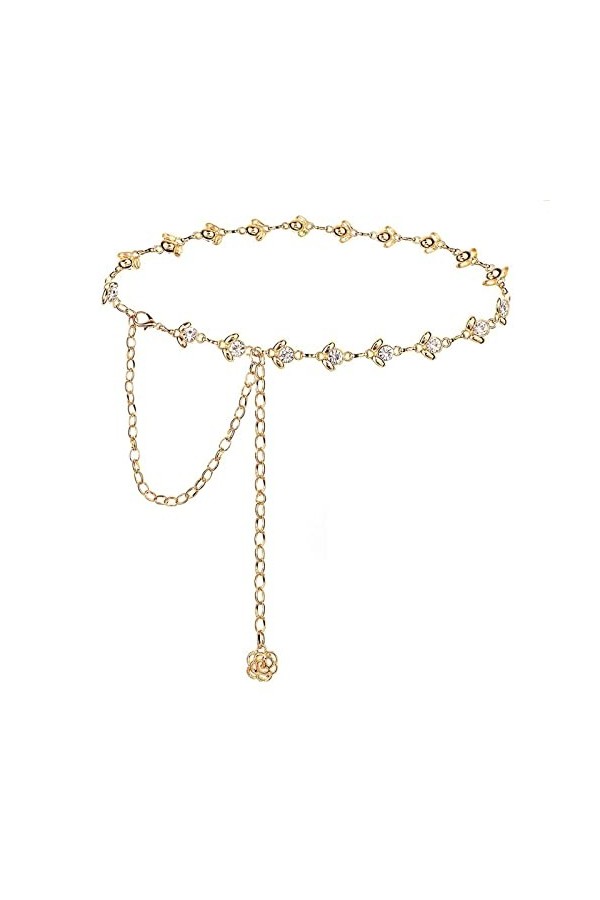 TONAUP Ceinture en chaîne pour femme - Ceinture longue pour robe - Chaîne de taille en cristal - Strass - Large ceinture pour