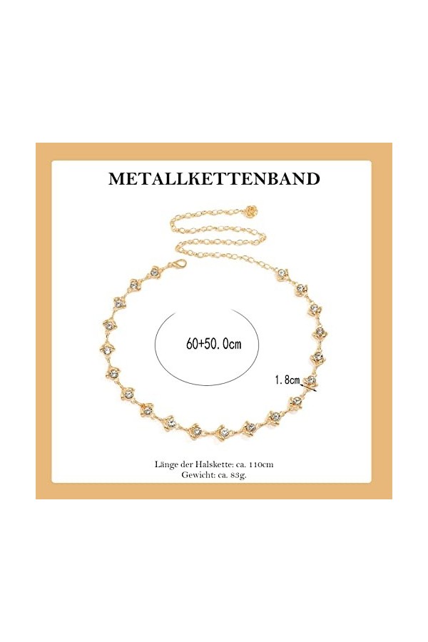 TONAUP Ceinture en chaîne pour femme - Ceinture longue pour robe - Chaîne de taille en cristal - Strass - Large ceinture pour