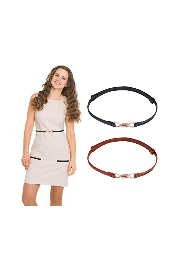 NINVVS Ceinture à 2 boucles en métal, ceinture serrée en polyuréthane, ceinture réglable pour femme, ceinture de taille, peut