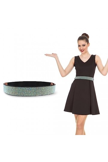 Mabor 1 ceinture élastique en cuir synthétique brillant pour femme cristal noir, 74 x 3,9 cm , Couleur cristal + bracelet no