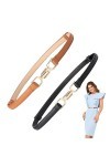 uinnossvc Lot de 2 ceintures fines pour femme - Ceinture réglable - Ceinture tendance en cuir avec boucle en métal doré - Cei