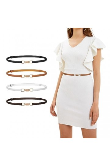 Sozakka Lot de 4 Ceinture Fine Taille Femme Ceinture Réglable Unisexe Robe Skinny Ceinture avec Boucle Dorée élégantes Ceintu