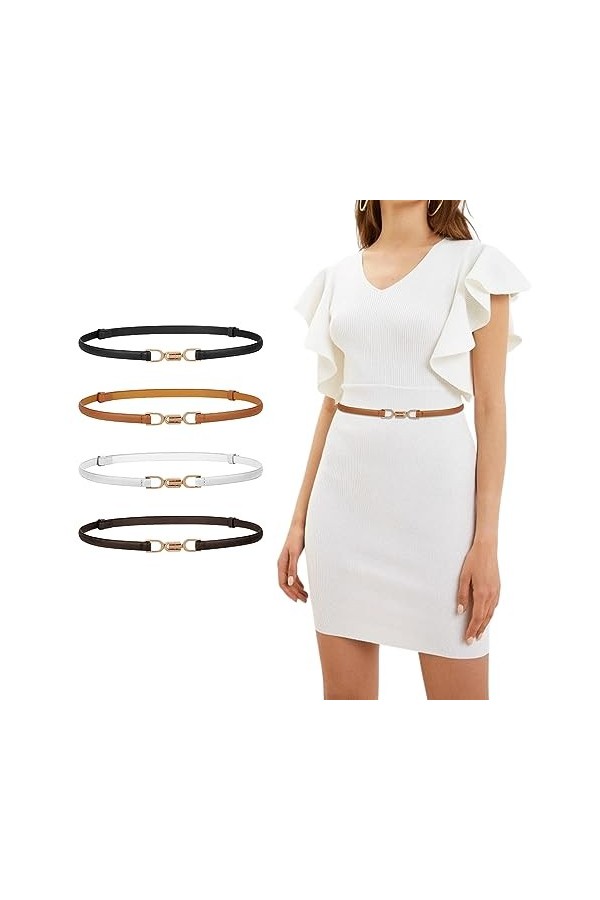 Sozakka Lot de 4 Ceinture Fine Taille Femme Ceinture Réglable Unisexe Robe Skinny Ceinture avec Boucle Dorée élégantes Ceintu