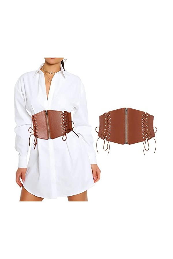 WELROG Corset Elastique pour Femme - Ceinture Corset pour Femme Ceinture à Fermeture Eclair Ceinture Large à Lacets pour Femm