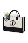 TOPDesign Sac de plage personnalisé en toile avec initiale monogramme pour femme, noir et blanc, 17" x 11.8" x 7.8", L