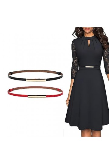 Cimvidi Lot de 2 Ceinture Fine Femme, Femme Ceintures En Cuir Réglable, Ceinture Simple avec Boucle en Métal, Ceinture Décora