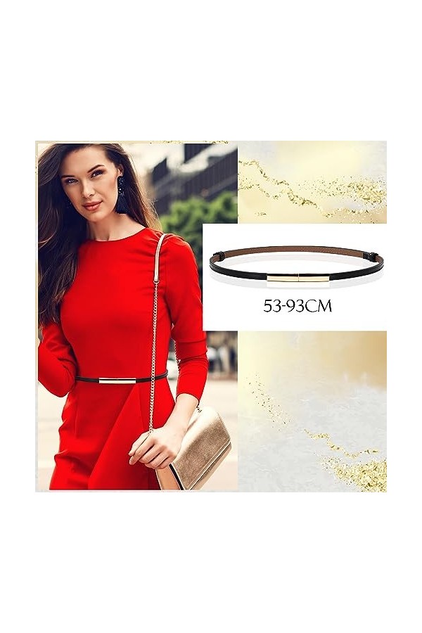 Cimvidi Lot de 2 Ceinture Fine Femme, Femme Ceintures En Cuir Réglable, Ceinture Simple avec Boucle en Métal, Ceinture Décora