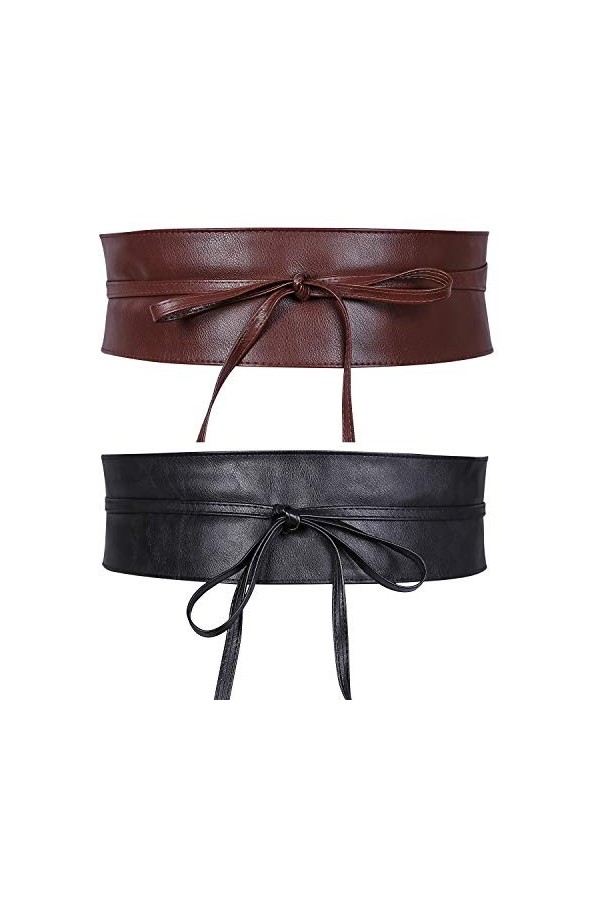 JasGood Lot de 2 ceintures larges Obi pour femme et fille, 5-noir/une pièce, L taille 91/100 cm 
