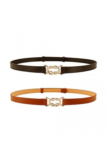 Anshili Lot de 2 ceintures fines pour femme, pour robe, jean, pantalon, largeur 1,8 cm, Noir et marron., 1.8 cm Breit