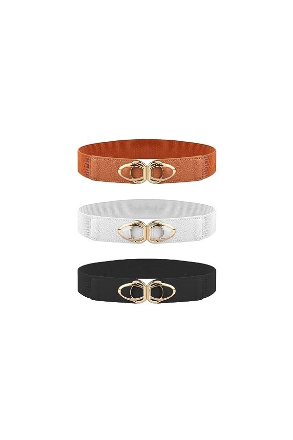 LUTER 3 Pièces de Waist Belt Women, Mode Vintage Ceintures Élastiques en Cuir PU Ceinture Élastique avec Boucle Femmes Ceintu