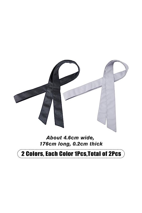 SUPERFINDINGS 2 Pcs 2 Couleurs Obi Ceinture Mode Imitation Cuir Ceinture Femmes Couleur Unie Noir Gris Rétro Ceinture Ceintur