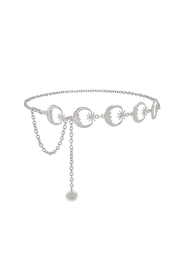 XZQTIVE Femmes Boho Chaîne Ceinture pour Robes Jeans Western Cowgirl Taille Gauche Ceinture Ovale Métal Concho Ceinture, 04 A