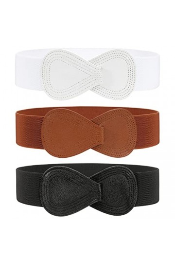 WERFORU Lot de 2 ceintures en cuir pour femme avec boucle dorée, C-noir+blanc, 100cm Passt Taillengröße 66-75cm 