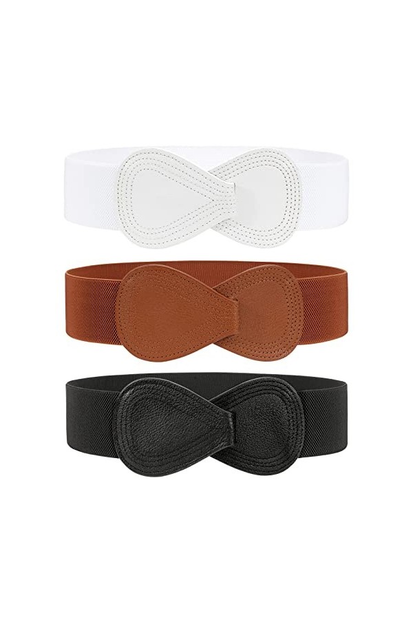 WERFORU Lot de 2 ceintures en cuir pour femme avec boucle dorée, C-noir+blanc, 100cm Passt Taillengröße 66-75cm 