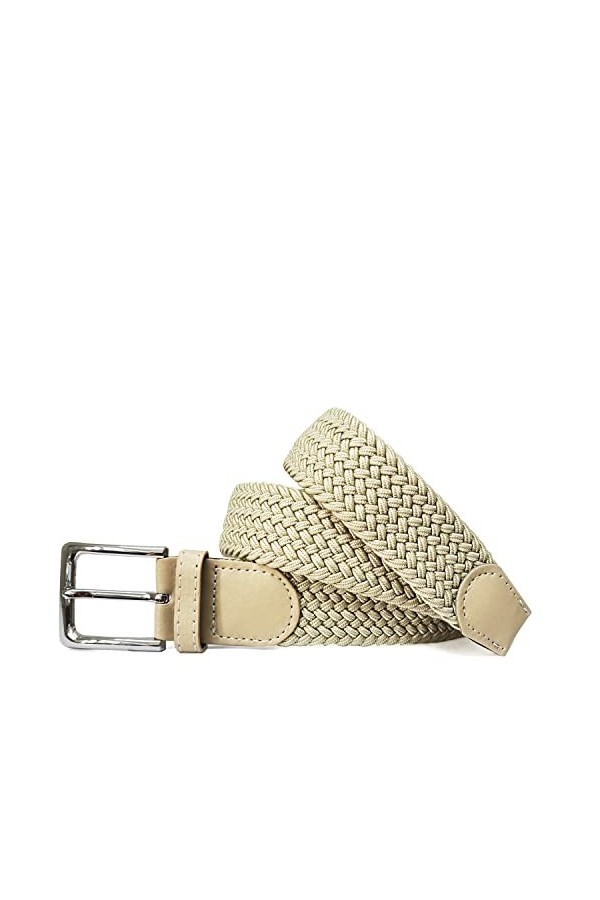 Gloop Ceinture élastique unisexe en tissu tressé pour homme et femme Largeur env. 3,5 cm, Beige et beige., Gesamtlänge 100cm