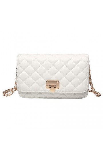 HAKSIM Sac à bandoulière en cuir pour femme - Pochette tendance - Matelassé - Sac à bandoulière avec chaîne, blanc, Small