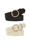 WERFORU Lot de 2 ceintures en cuir pour femme - Pour jeans - Pantalon - Mode - Ceinture en cuir avec boucle dorée, A-noir+mar