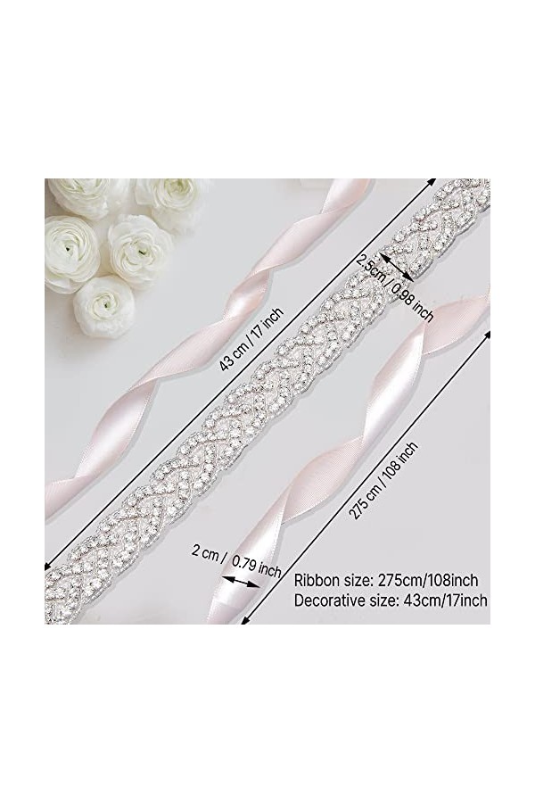 NALIX Ceinture de robe de mariée, 1 Pcs Ceinture de Mariage en Strass, Mariage Ceinture, Ceinture Cristal Élégant Bal de prom