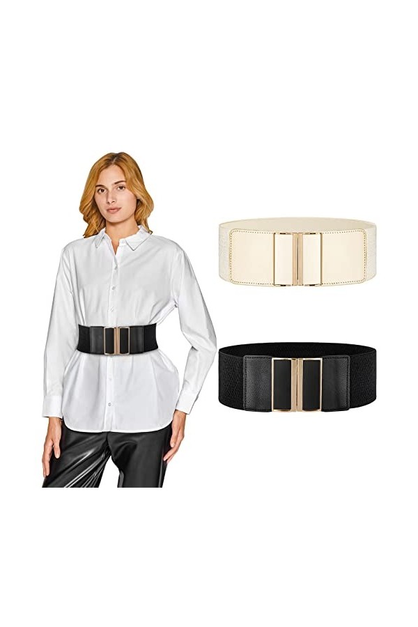 Ceinture Élastique Vintage 2 Pièces Ceinture de Taille Ceintures Extensible avec Boucle en Alliage Ceinture Cinch Ceintures d