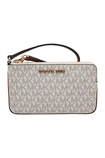 Michael Kors Jet Set Travel Large Top Zip Signature PVC Wristlet Clutch Vanilla