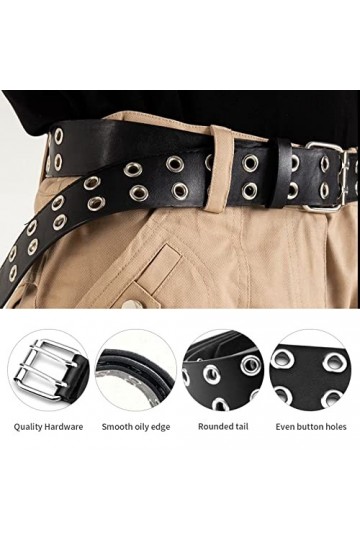 iYinJuan 2pcs Ceintures à Rivets Double Trou pour Homme et Femme, Ceinture à Double œillet en Cuir PU Punk, Double Prong Bouc