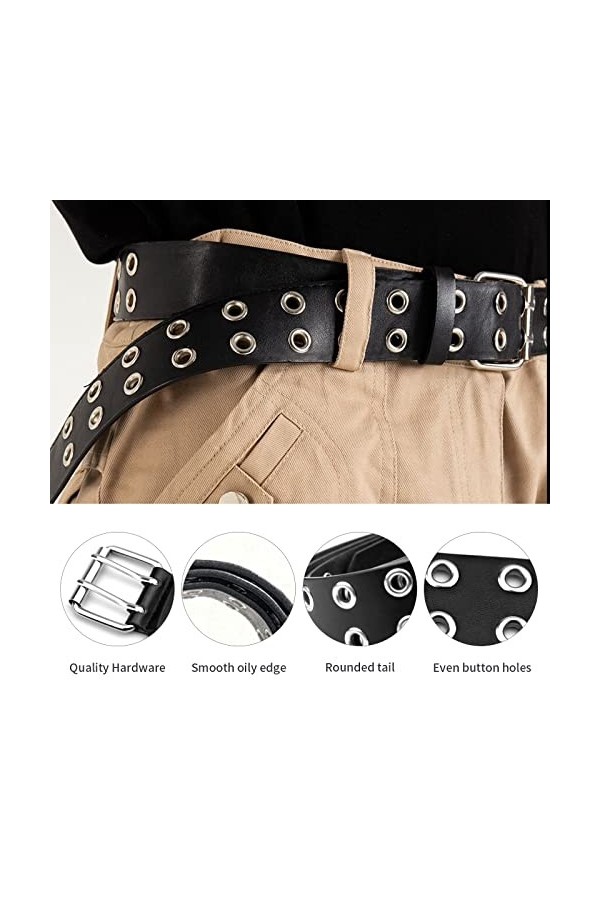iYinJuan 2pcs Ceintures à Rivets Double Trou pour Homme et Femme, Ceinture à Double œillet en Cuir PU Punk, Double Prong Bouc