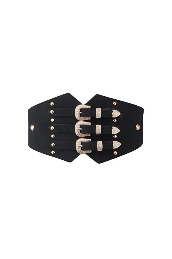 Diyafas Rétro Femmes Large Cinch Ceintures pour Robes Chemises Ceinture Élastique Dames Corset, Noir, Taille unique