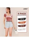LEACOOLKEY Lot de 4 ceintures fines en cuir pour femme Robe Skinny Ceinture avec boucle dorée pour jeans, F-noir+blanc+café+m