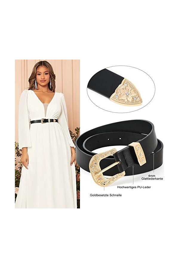 JasGood Ceinture en cuir pour femme - Style occidental vintage, 3-Noir., M: 110cm Für hosen größe 71cm-85cm 