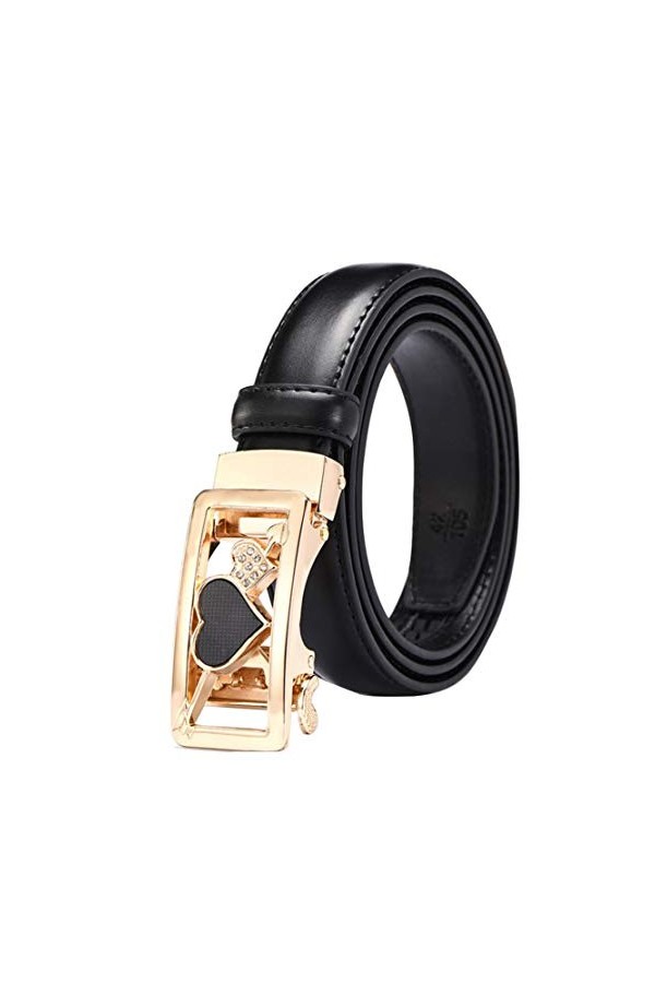 Femmes Ceinture Ratchet Ceintures en Cuir Véritable pour Les Dames Jeans avec Ceinture Automatique Coeur dor Boucle avec Rég