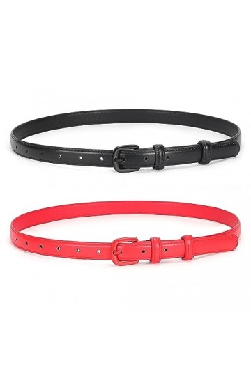 JasGood Lot de 2 ceintures fines en cuir pour femme - Ceinture fine pour jeans, pantalons, robes avec boucle ardillon, 3-noir