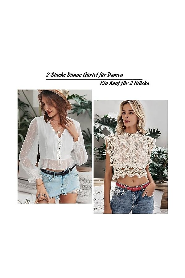 JasGood Lot de 2 ceintures fines en cuir pour femme - Ceinture fine pour jeans, pantalons, robes avec boucle ardillon, 3-noir