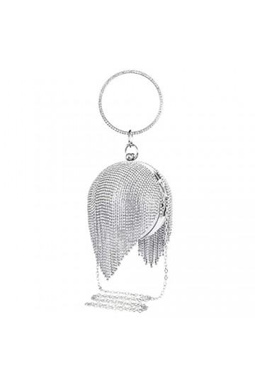 Linkidea Sacs à main dembrayage pour femmes soirée boule ronde cristal gland dame fête mariage sacs à bandoulière Argenté 