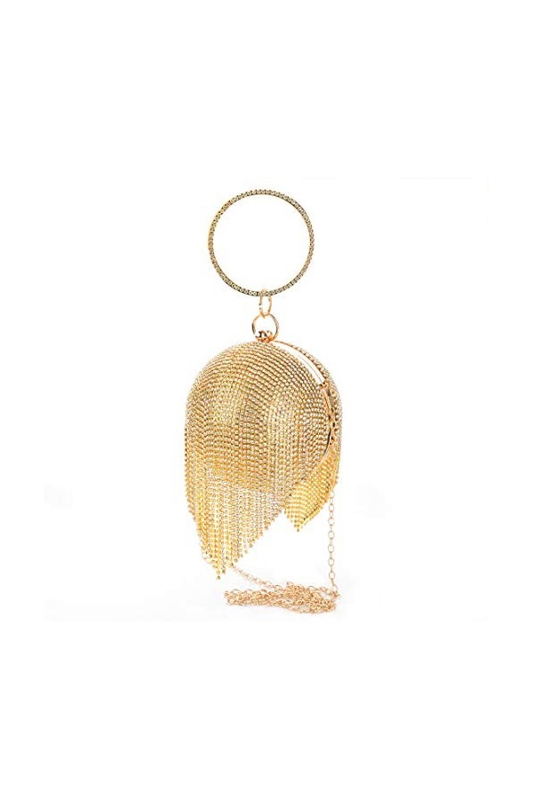 Linkidea Sacs à main dembrayage pour femmes soirée boule ronde cristal gland dame fête mariage sacs à bandoulière Argenté 
