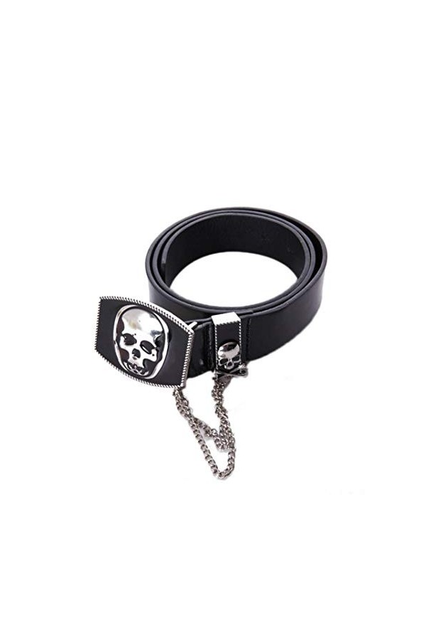 Unisexe Punk Ceinture en Cuir PU Cool Crâne Boucle Skinny Style Rock Ceinture en Cuir avec Boucle Ardillon pour Hommes Femmes