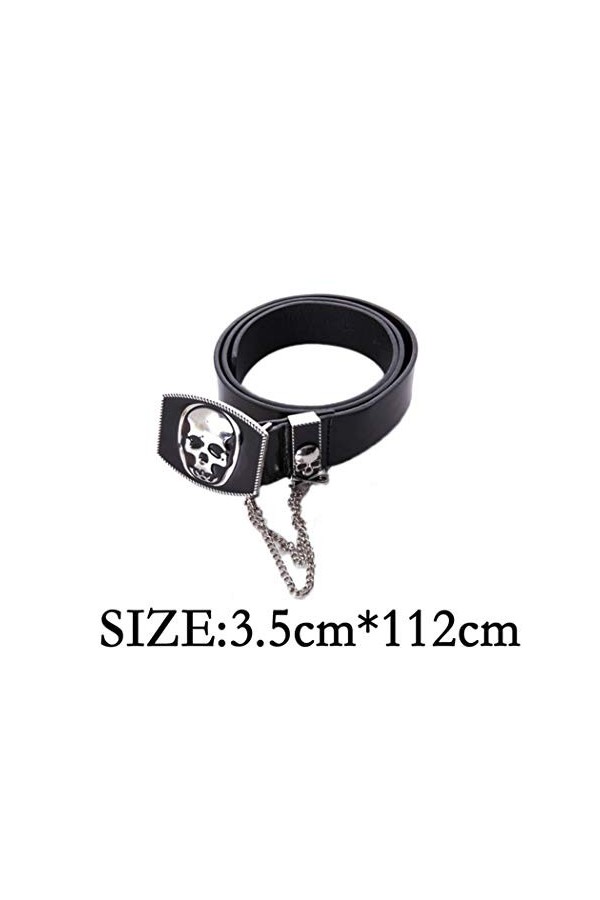 Unisexe Punk Ceinture en Cuir PU Cool Crâne Boucle Skinny Style Rock Ceinture en Cuir avec Boucle Ardillon pour Hommes Femmes