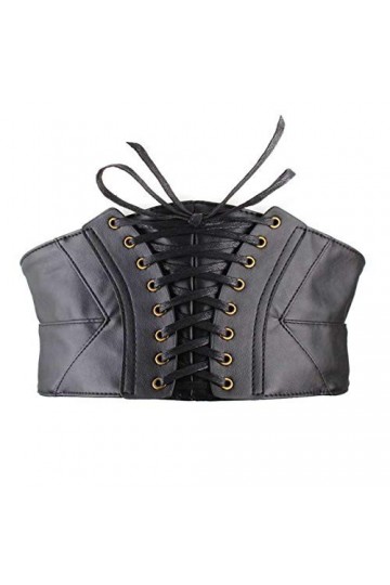 JZK Noir Faux Cuir Ceinture Corset pour Femmes Usure Quotidienne et Déguisement, Large Ceinture à Lacets Ceinture élastique p