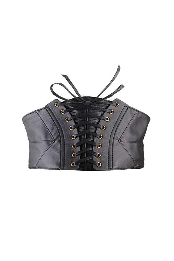 JZK Noir Faux Cuir Ceinture Corset pour Femmes Usure Quotidienne et Déguisement, Large Ceinture à Lacets Ceinture élastique p
