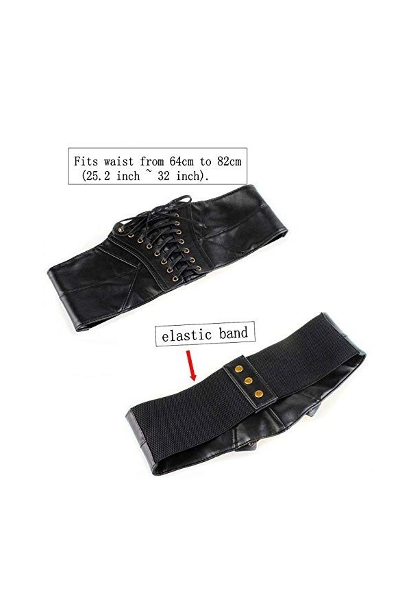 JZK Noir Faux Cuir Ceinture Corset pour Femmes Usure Quotidienne et Déguisement, Large Ceinture à Lacets Ceinture élastique p
