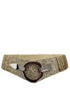 Glamexx24 Ceinture élastique pour femme - 6 cm de large - Avec anneau argenté, Strass dorés, 85 cm Taillenweite 76/108 cm 