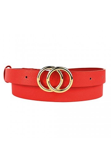 MYB Ceinture en simili cuir pour femme - boucle à ardillon - hauteur 25mm Rouge Or , 90-105 cm 