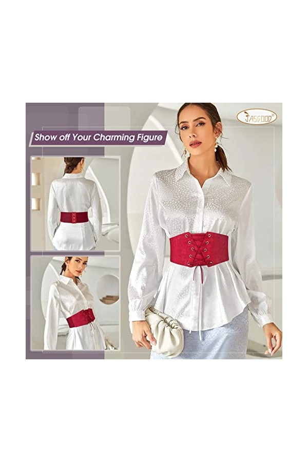 JasGood Ceinture élastique large à lacets, pour femme, d-rouge, Fit Taillengröße 68cm-79cm