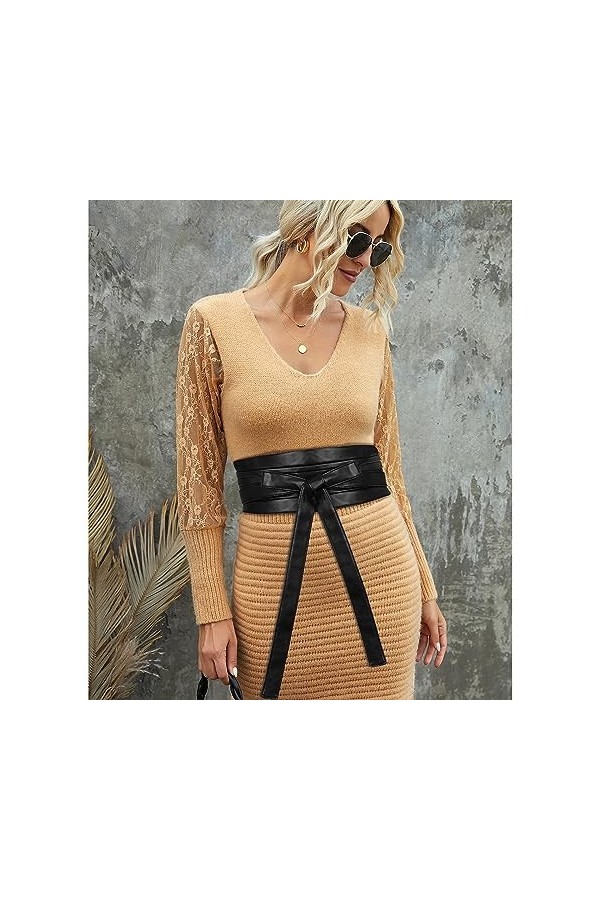 JasGood Lot de 2 ceintures larges Obi pour femme et fille, 5-noir/une pièce, L taille 91/100 cm 